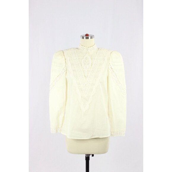 Vintage 80's SCOTT MCCLINTOCK Cream Cotton Lace Victorian Style Blouse, Size 6 - Picture 1 of 16
